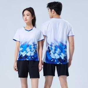 퀵 건조 배드민턴 유니폼 남성과 여성을 짧은 소매 스포츠 탑 배구 탁구 경쟁 훈련복 인쇄