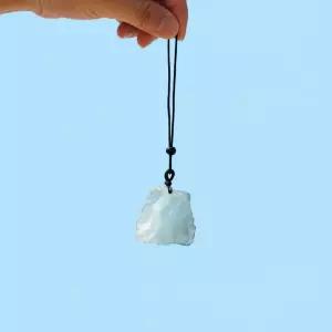 천연 아쿠아마린 루스 스톤 펜던트 매듭끈 목걸이 남녀공용 원석 포인트