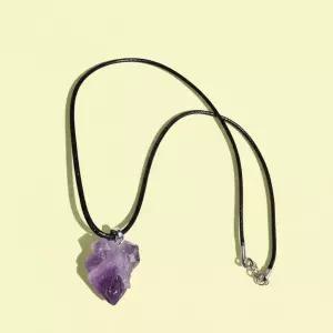 남녀공용 천연 자수정 팬던트 매듭 끈 목걸이 퍼플 원석 패션 악세사리