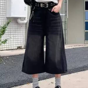 여성 데님 팬츠 스트레이트 빈티지 여름 여성 와이드 청바지 7부 캐주얼 하프 넓은