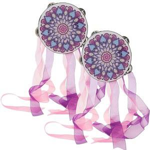 화려한 리본이 달린 나무 탬버린, 손에 들고 있는 드럼 벨 2개, 아티 음악 춤을 위한 6인치 내셔널 스타일 핸드벨 탬버린 드럼, 한 줄 징글 타악기 (보라색)