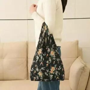 꽃무늬 장 바구니 데일리 컴팩트 휴대용 접이식 장 바구니 쇼핑백 에코 주름 가방