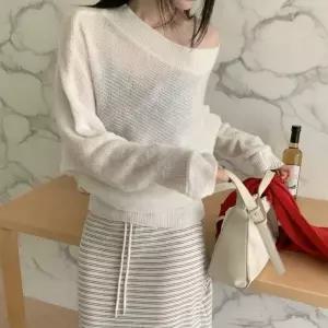 아트박스/신상오픈런 여성용 봄가을 오프숄더 루즈핏 니트