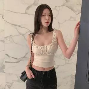 아트박스/신상오픈런 여성용 봄여름 경량 셔링 크롭 민소매