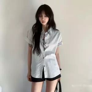 아트박스/신상오픈런 여성 여름용 스트라이프 반팔 루즈핏 셔츠