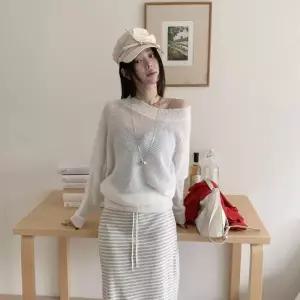 아트박스/신상오픈런 여성용 봄가을 루즈핏 오프숄더 니트 스웨터