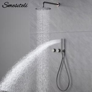 무광 블랙 샤워 수전 세트 욕실 벽걸이형 2방향 매립형 박스 10인치 레인 시스템