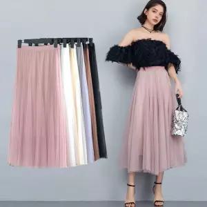 여성 발레리나 롱스커트 허리밴딩 이중 쉬폰 A라인 smR6+7RiG