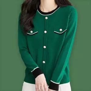 ( )여자 봄 가을 진주 장식 라운드넥 니트 그린 여성 빨간 여성봄 니트티 티셔츠 예쁜