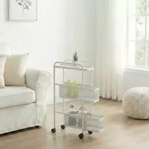 [리빙코아]이동식 트롤리 슬라이드 틈새 선반 주방 정리함 수납 화이트 2단