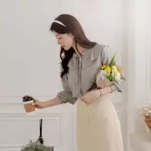 XXL까지) 이라헤 세일러넥 리본끈 블라우스 봄 가을 하객룩 오피스룩 모임룩 격식룩 빅사이즈