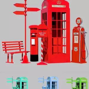 공중 전화 박스 공중전화부스 레드 야외 스튜디오 레트로