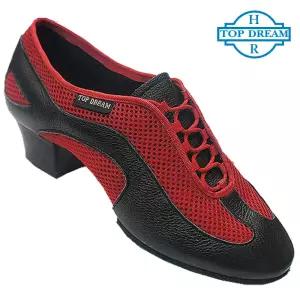 탑드림 여성 연습용 댄스화 9000 선수용 (검정색가죽+빨강색에어망사) 라틴 연습화 라인 사교 째즈 탱고 살사 왈츠 방송