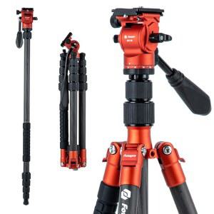 Fotopro 59인치 탄소 섬유 여행용 삼각대, 유체 헤드 탈착식 모노포드, 퀵 릴리스 플레이트 및 가방 카메라 삼각대 최대 8KG / 17.63파운드 X-go E2 비디오 오렌지 탑재
