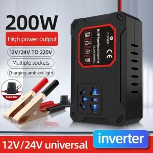 자동차 전원 인버터 200W 12V/24V에서 220V 변환기 충전기 어댑터 범용 소켓 휴대용 차량용 가정용 자동 인버터