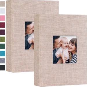 Mubl앨범 2팩 소형 4x6 사진 앨범 린넨 커버 디스플레이 윈도우 미니 그림책 각각 52개의 세로 포켓