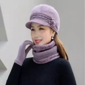 여성 5컬러 겨울 중년 토끼털 니트 모자 넥워머 세트 WFFR4I5