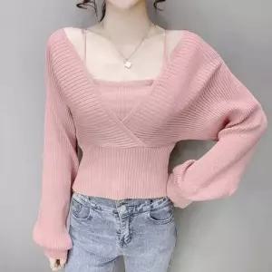 랩스타일 니트 스퀘어넥 나시 퍼프소매 긴팔티 여친룩 WFFH48Z