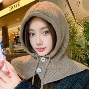 5컬러 귀여운 니트 페이크 후드단추 넥워머 후드워머 WFFQ698