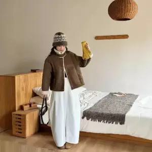 여자 빈티지 캐주얼 데일룩 코트 모피 털가죽 일체형 램스울 터틀넥 보온 DAOL1