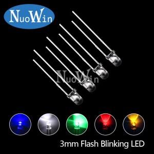50pcs 3mm 흰색 녹색 빨간색 파란색 노란색 발광 다이오드 자동 깜박이는 LED 플래시 제어 깜박임 F3 1.5HZ