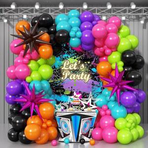 90년대 80년대 디스코 테마 파티 장식, 163Pcs 레트로 레인보우 뮤직 풍선 아치 키트, 힙합/디스코 생일 용품, 포일 스타 네온 풍선과 함께하는 로큰롤 댄스