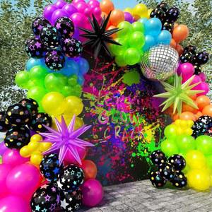 PTGOLO 200Pcs 네온 벌룬 아치 갈랜드 키트와 글로우 인 더 다크 벌룬, 백 투 80년대 DISCO 90년대 생일 파티 장식용 키트, 렛츠 파티, 로큰롤 용품