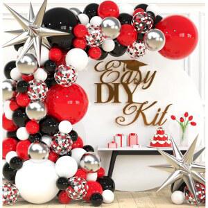 올인원 레드 블랙 앤 화이트 벌룬 아치 키트 생일 파티 장식 u2013 갈랜드 졸업식