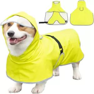 강아지 비옷 후드 슬라이커 폰초 - 반사경량 반려동물 코트 소형 중형 대형견(녹색 소형)을 위한 조절