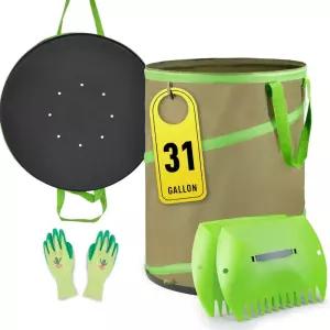콜웰트 접이식 백 31갤런 마당 쓰레기를 위한 팝업 재사용 가능한 정원 가방 단단한 껍질 베이스가 있는