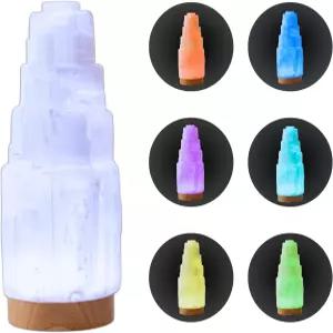 7가지 색상의 LED 나무 받침대가 있는 Wish Well 대형 셀레나이트 램프 - 선 장식 영적인 방 에너지 치유