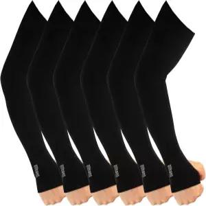 QUhang 6쌍 여성용 팔 압박 슬리브 아웃도어 UPF50 자외선 차단 선 쿨 타투 블랙 엄지 구멍 포함