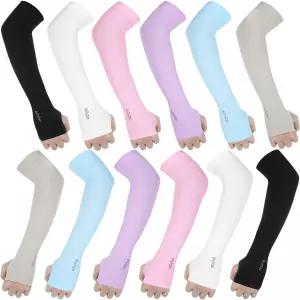 AoOnZan 여성용 6켤레 팔 소매 UPF50+ UV 프로텍션 선 슬리브 스포츠 쿨링 컴프레션 엄지 구멍으로 팔을