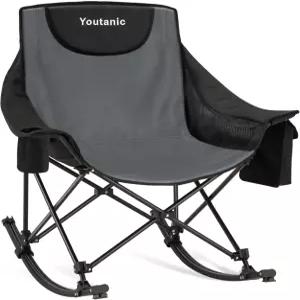 유타닉 오버사이즈 접이식 흔들 캠핑 의자 포켓이 있는 패딩 휴대용 흔들의자 컵 홀더 및 가방 정원 잔디밭