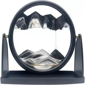 10인치 무빙 샌드 아트 픽처 모션 3D 심해 라운드 편안한 장난감 장식 데스크톱 홈 오피스(블랙)