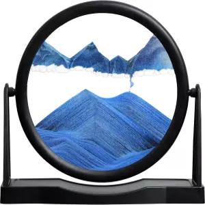 KPNUWN 무빙 샌드 아트 둥근 유리 퀵 페인팅 리퀴드 모션 픽처 데스크톱 홈 오피스 장식용 3D 모래시계