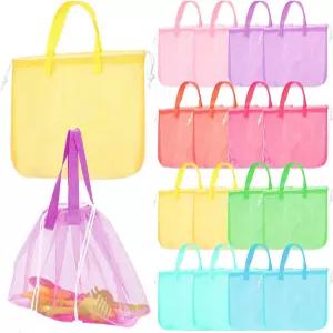 패터 4개 메쉬 비치백 조개껍질 가방 접이식 대형 비치 장난감 정리함 드로스트링 수영장 수영 캠핑