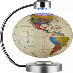 자기 부상 플로팅 글로브 8인치 LED 조명 세계 지도 홈 오피스 현대 장식 장식품 선물 (베이지)