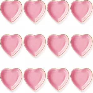 샤피 12개 발렌타인 세라믹 주얼리 트레이 4.5인치 핑크 하트 링 접시 장신구 여성 생일 파티 장식용 선물