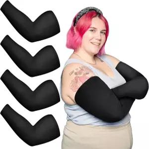 Chuarry 4켤레 플러스 사이즈 여성용 팔 소매 UV 자외선 차단 쿨링 스 실크 랩 플랩비 팔용