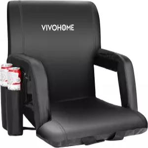 등 지지대와 쿠션이 있는 비보홈 패딩 스타디움 시트 팔걸이와 컵 홀더가 휴대용 리클라이닝 블리처 의자