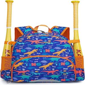 KAVIGOR 주니어 티볼 야구 백팩 신발 수납공간 및 이름표가 있는 경량 소프트볼 가방 강화된 지퍼 솔기