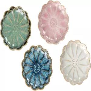 유니카사 세라믹 해바라기 주얼리 접시 4종 세트 장식용 트레이 4.5인치 장신구 - 목걸이 반지 시계 열쇠