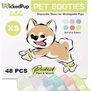 개와 고양이를 위한 WIKEDPUP 반려동물 부츠 48ct 핥는 것을 멈추는 일회용 양말 열 뜨거운 포장