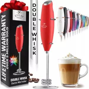 줄레이 키친 강력한 더블 거품 우유 거품기 핸드헬드 - 스탠드가 있는 폼 메이커 커피용 라떼용 미니 말차