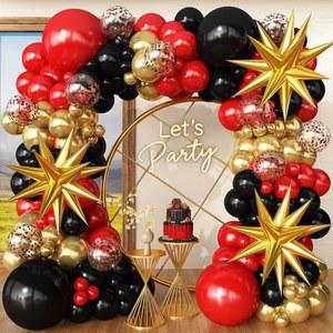 생일 파티 레드카펫 카지노 테마 2026 졸업 기념 장식을 위한 FYUVH 레드 골드 블랙 풍선 아치 키트 갈랜드