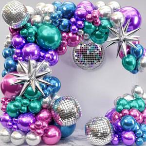 보너스 디스코 볼과 스타버스트가 포함된 올인원 풍선 아치 키트 - 90년대 테마 파티 장식, 프롬 노래방 장식용 메탈릭