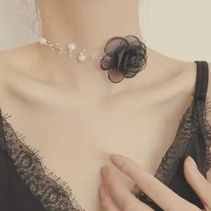 2컬러 러블리 클래식 장미 진주초커 로즈 비즈목걸이 vIv6+9JRM