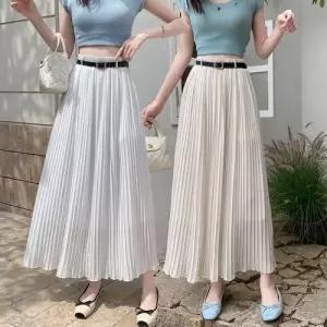 여성용 치마 미디 하계 비치 시폰 지성 쉬폰 슬림핏 BE1