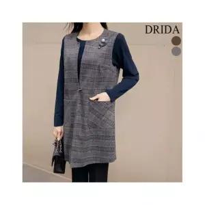 드리다 엄마옷 봄 가을 여성 체크 정장 조끼 빅사이즈 장식 롱 베스트 40-50대 미시 중년 하객 상견례 출근